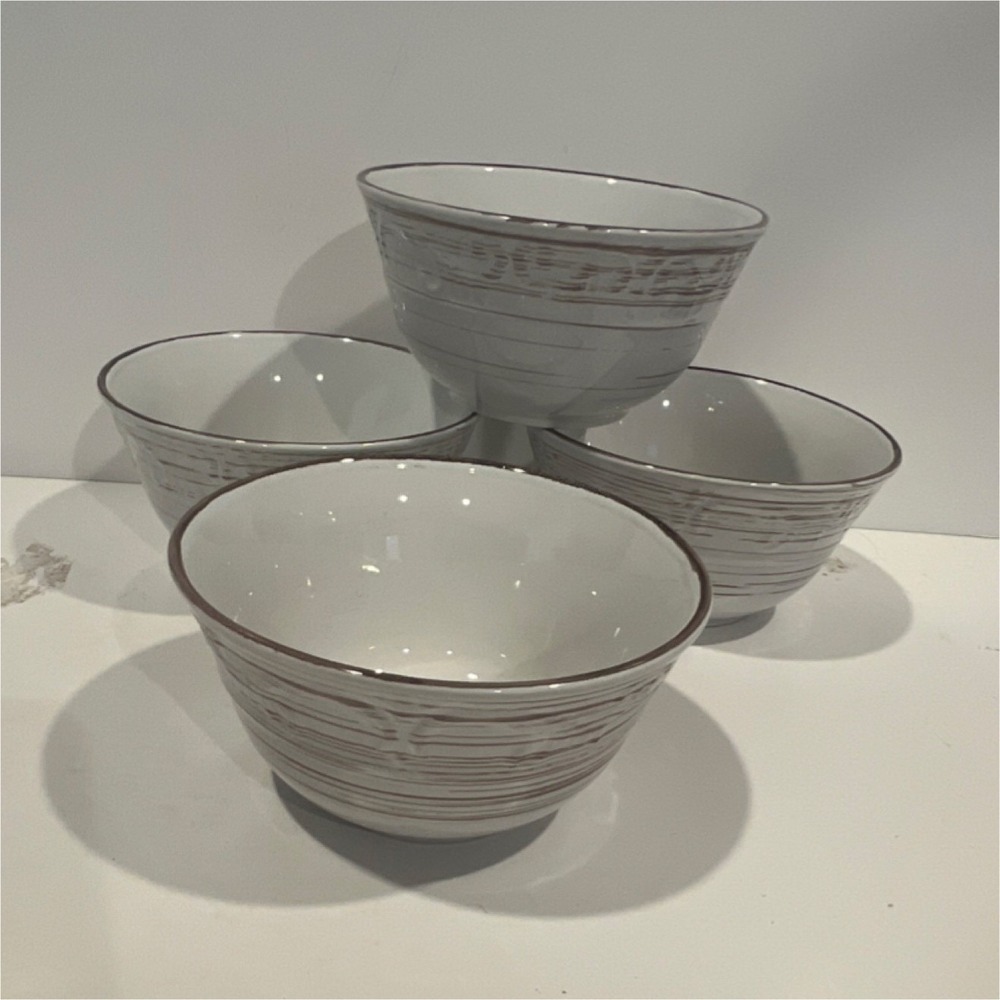 Pfaltzgraff Trellis White 4-Piece Cereal Bowl Set, Ceramic, Microwave/Dishwasher